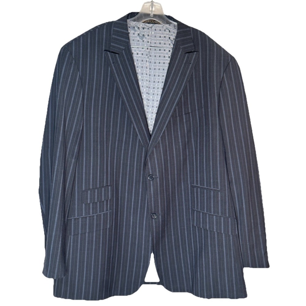 Mecca Delfino Suit Men's Size 54L 48W DarkGray/Blue Chalk Stripe Superior 150's